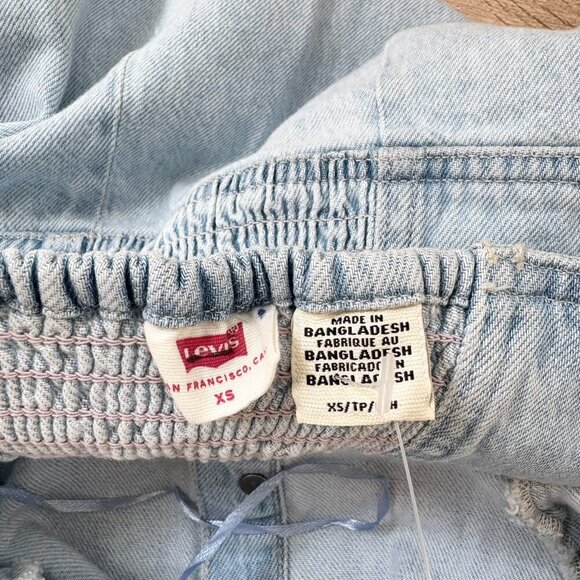 New Levis Janeesah Denim Jean Halter Short Mini Dress Button Light Wash Blue - Picture 12 of 13